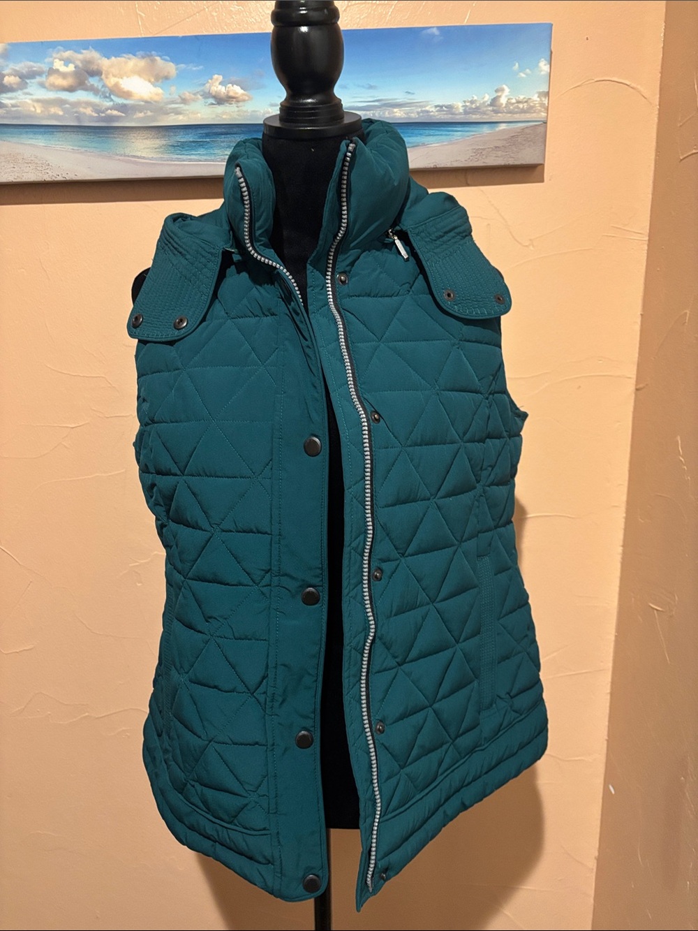 Women's Quilted Teal Puffer Vest with High Collar